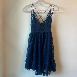 NWT Free People One Adella Burn Out Lace Dress - Navy